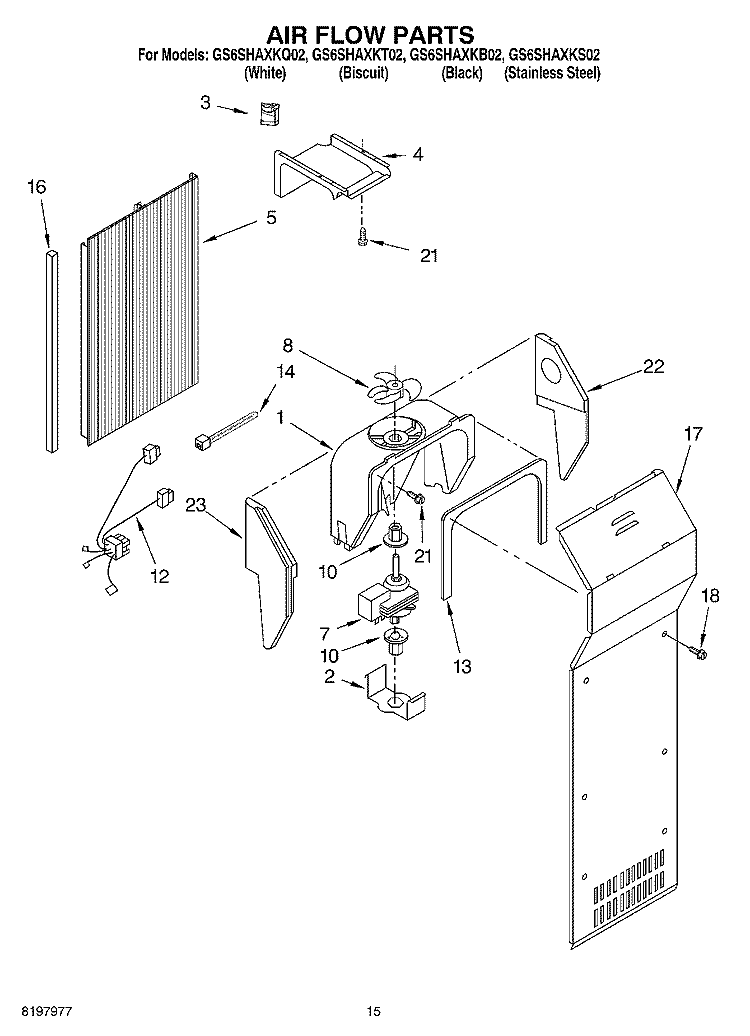 AIR FLOW Diagram and Parts List for GS6SHAXKB02  Whirlpool Refrigerator