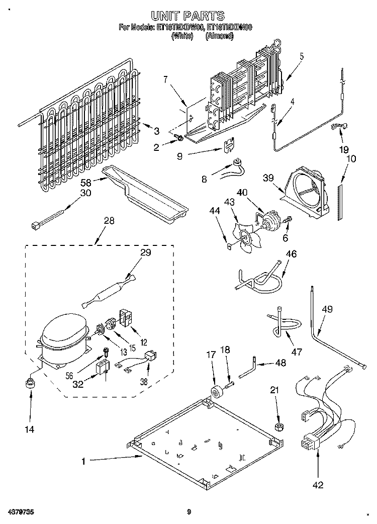 UNIT Diagram and Parts List for ET18TMXDW00  Whirlpool Refrigerator
