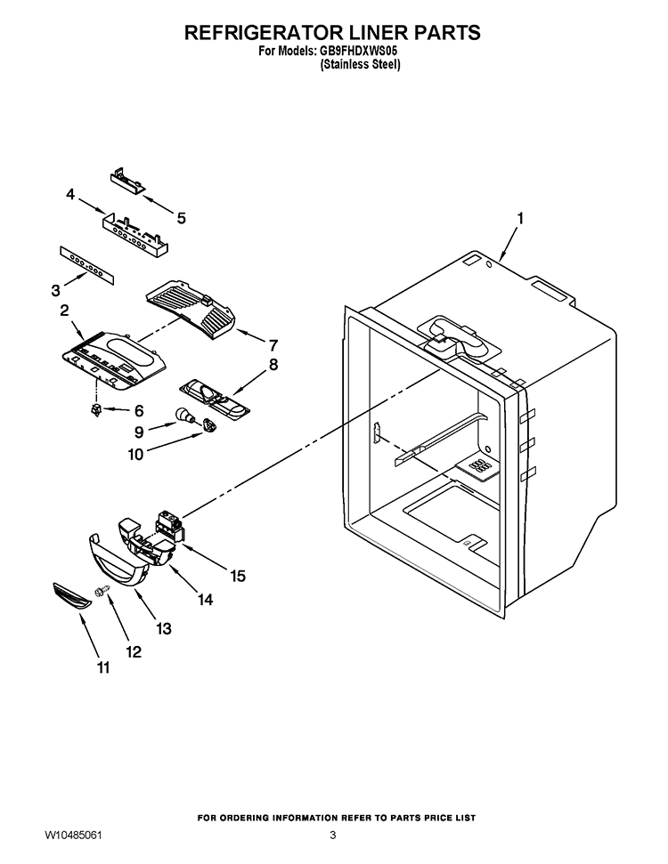 REFRIGERATOR LINER PARTS Diagram and Parts List for GB9FHDXWS05  Whirlpool Refrigerator