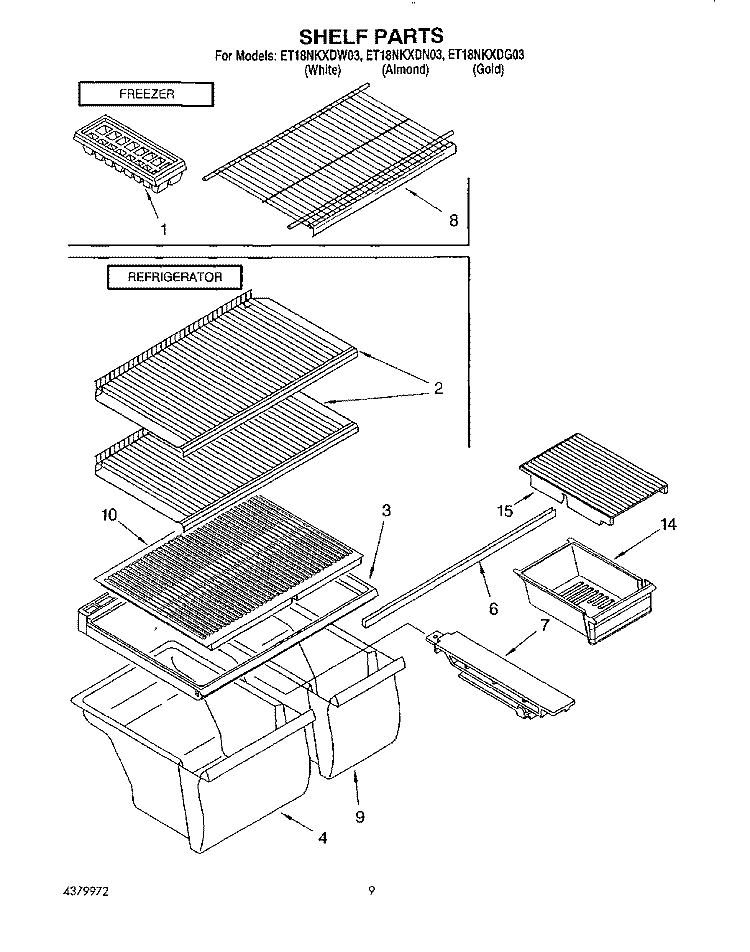 SHELF, LIT/OPTIONAL Diagram and Parts List for ET18NKXDG03  Whirlpool Refrigerator