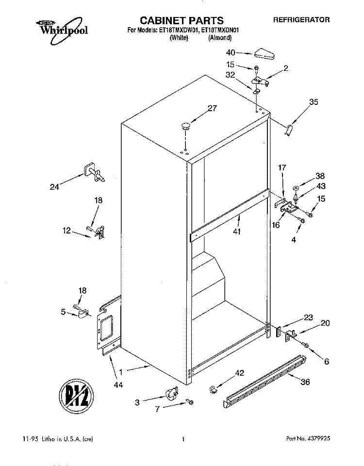 CABINET Diagram and Parts List for ET18TMXDW01  Whirlpool Refrigerator