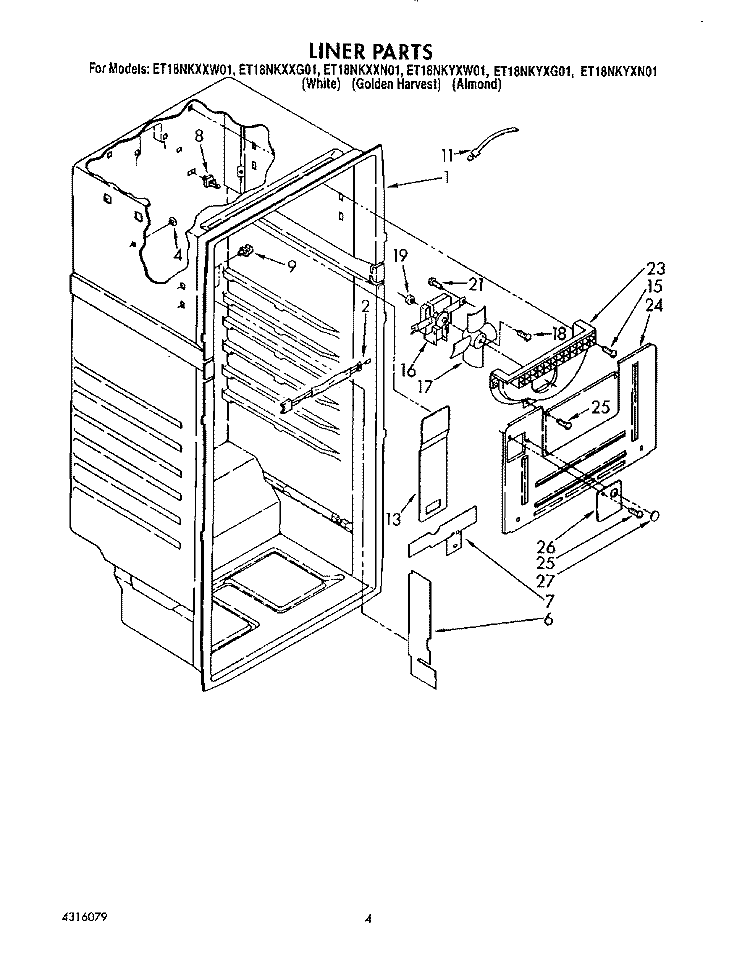 LINER Diagram and Parts List for ET18NKYXN01  Whirlpool Refrigerator