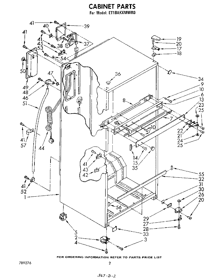 CABINET Diagram and Parts List for ET18AKXMWR0  Whirlpool Refrigerator