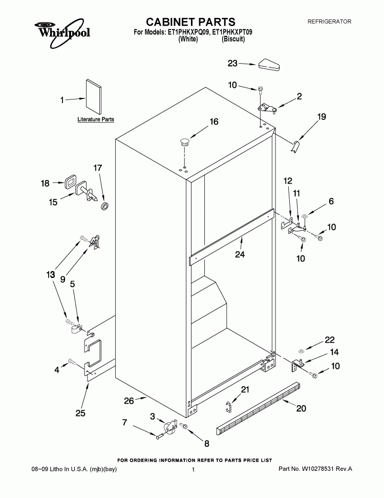 CABINET PARTS Diagram and Parts List for ET1PHKXPQ09  Whirlpool Refrigerator