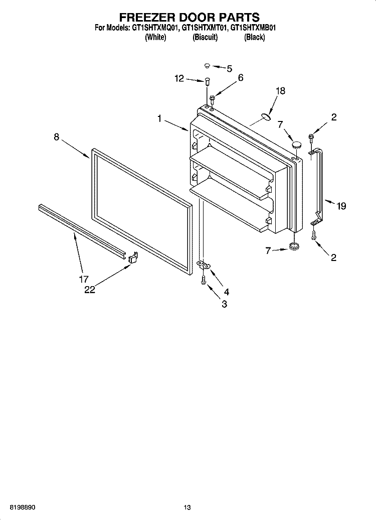 FREEZER DOOR PARTS Diagram and Parts List for GT1SHTXMB01  Whirlpool Refrigerator