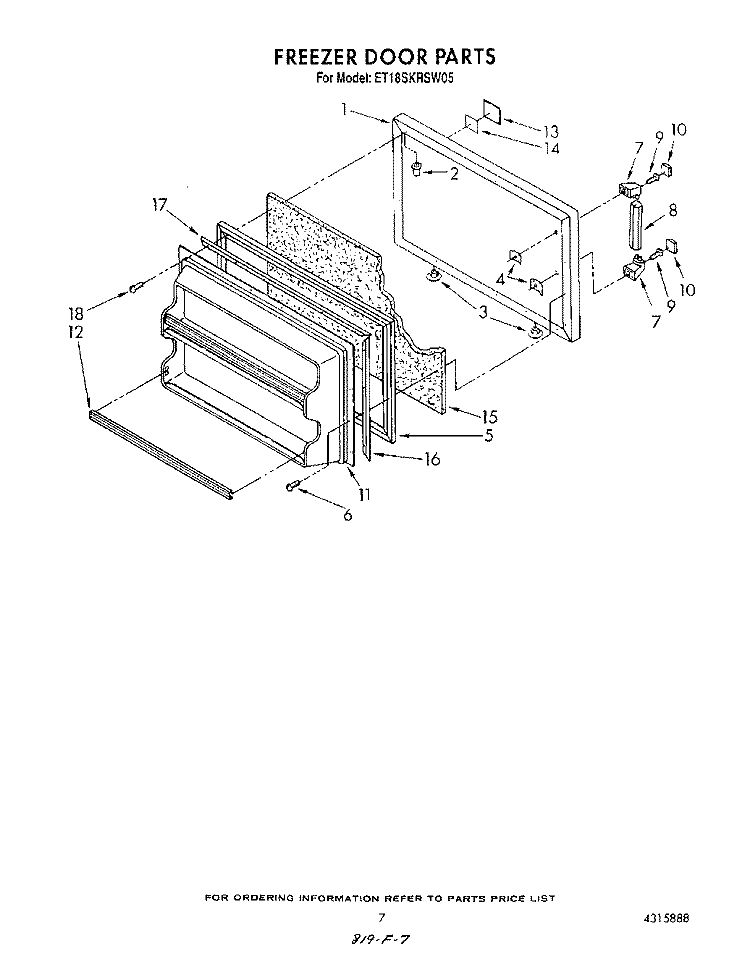 FREEZER DOOR Diagram and Parts List for ET18SKRSW05  Whirlpool Refrigerator