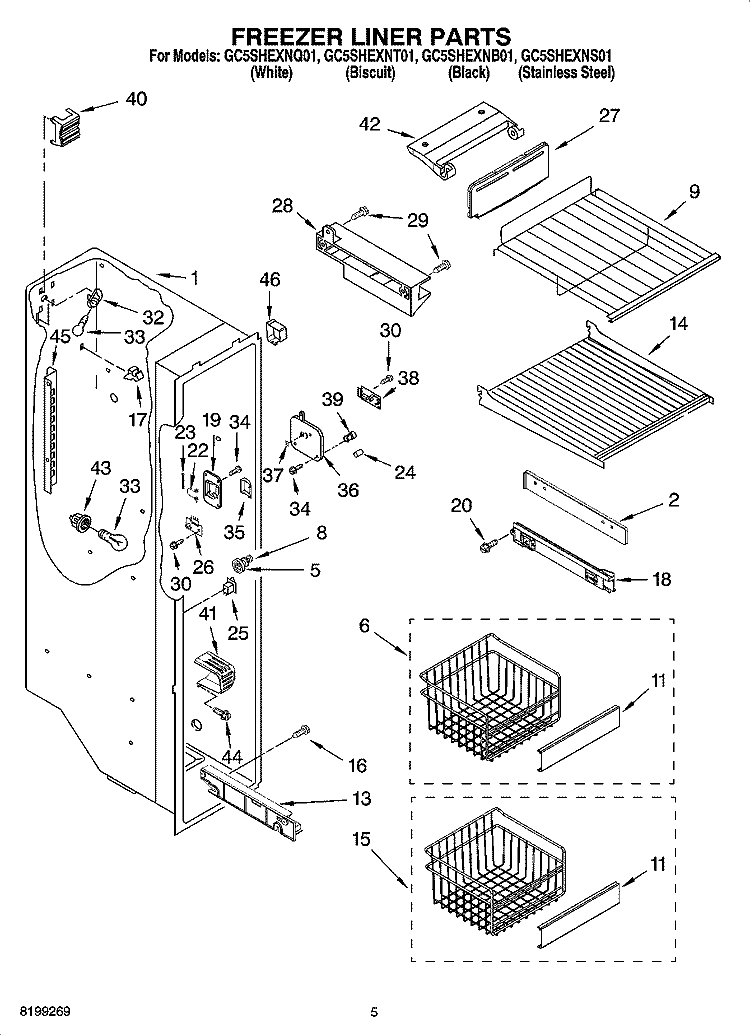 FREEZER LINER PARTS Diagram and Parts List for GC5SHEXNB01  Whirlpool Refrigerator