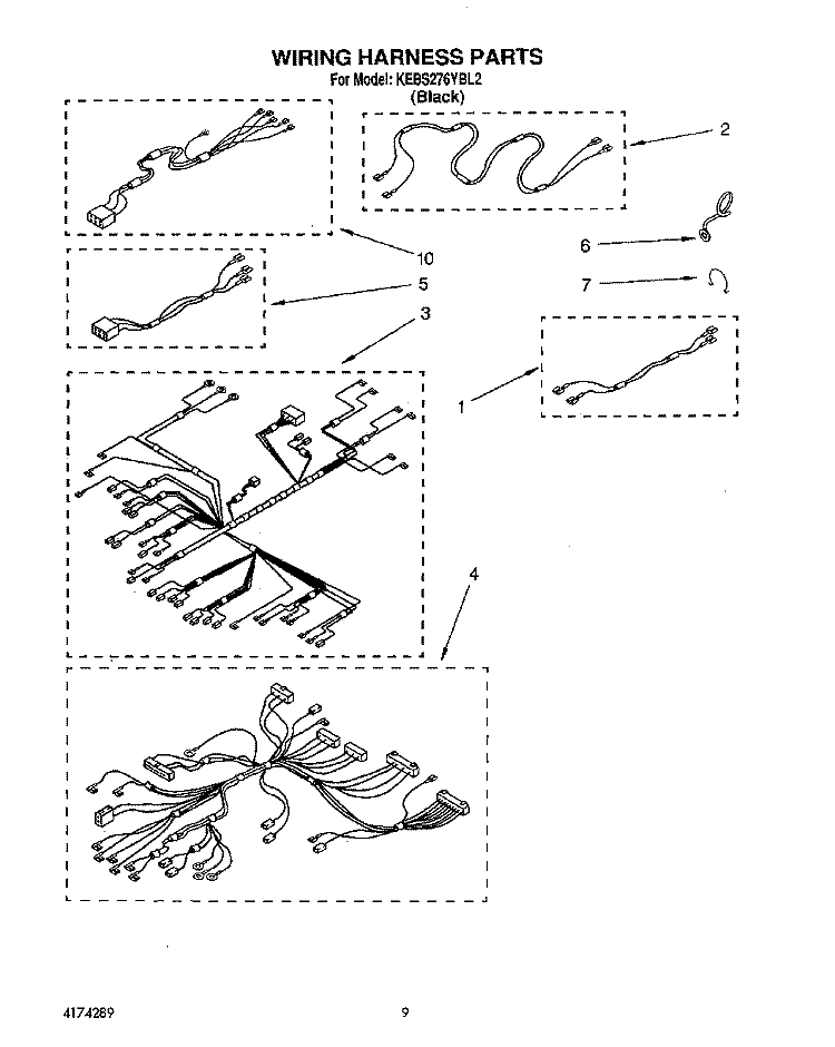 WIRING HARNESS Diagram and Parts List for KEBS276YBL2  KitchenAid Wall Oven