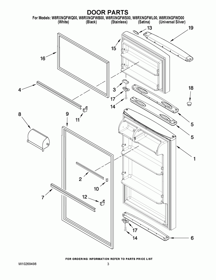 DOOR PARTS Diagram and Parts List for  Whirlpool Refrigerator