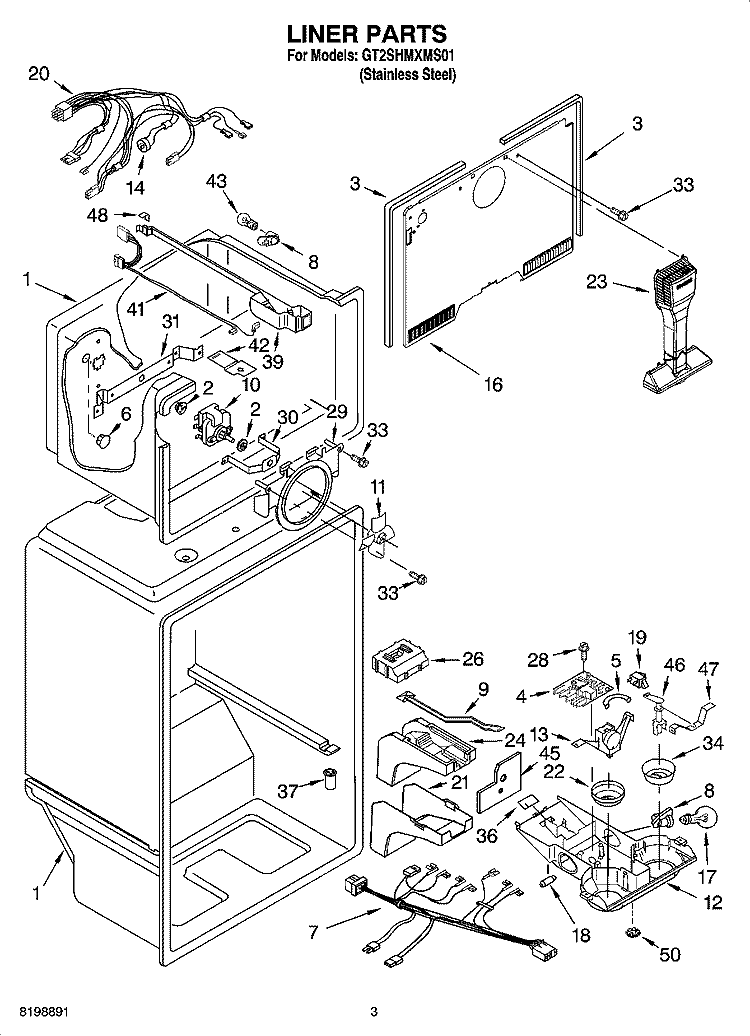LINER PARTS Diagram and Parts List for GT2SHMXMS01  Whirlpool Refrigerator