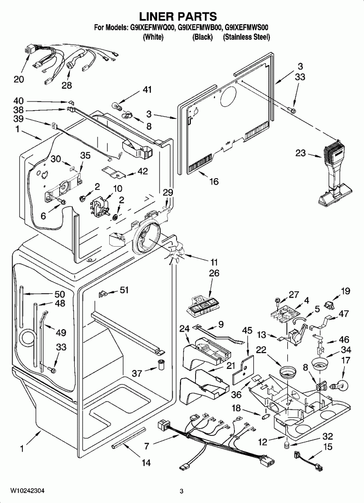 LINER PARTS Diagram and Parts List for G9IXEFMWB00  Whirlpool Refrigerator