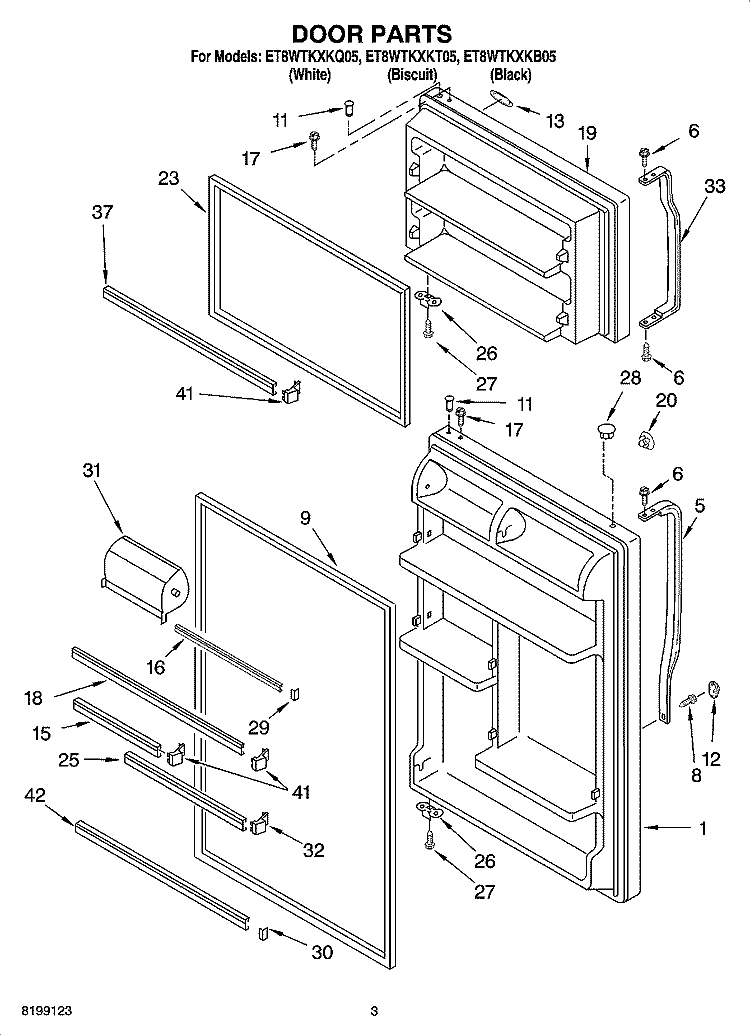 DOOR PARTS Diagram and Parts List for ET8WTKXKQ05  Whirlpool Refrigerator