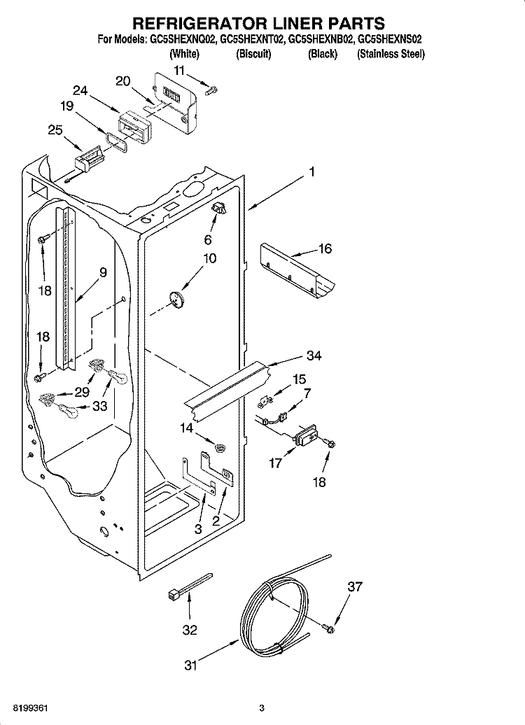 REFRIGERATOR LINER PARTS Diagram and Parts List for GC5SHEXNT02  Whirlpool Refrigerator