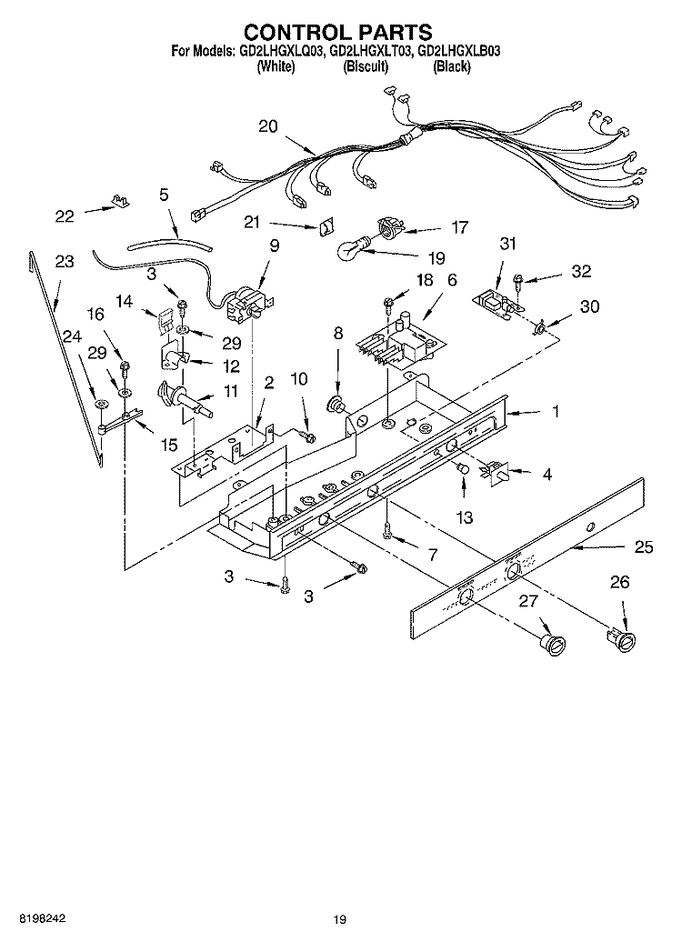 CONTROL Diagram and Parts List for GD2LHGXLT03  Whirlpool Refrigerator