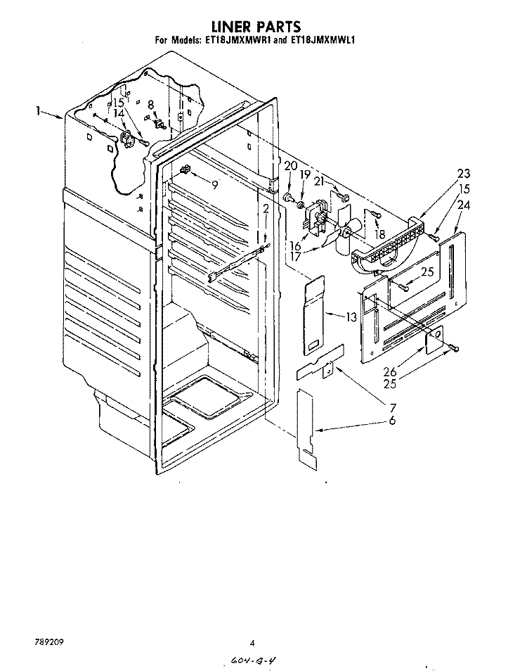 LINER Diagram and Parts List for ET18JMXMWR1  Whirlpool Refrigerator