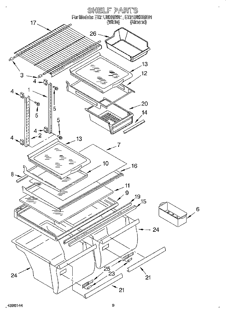 SHELF Diagram and Parts List for ET21UMXGW01  Whirlpool Refrigerator