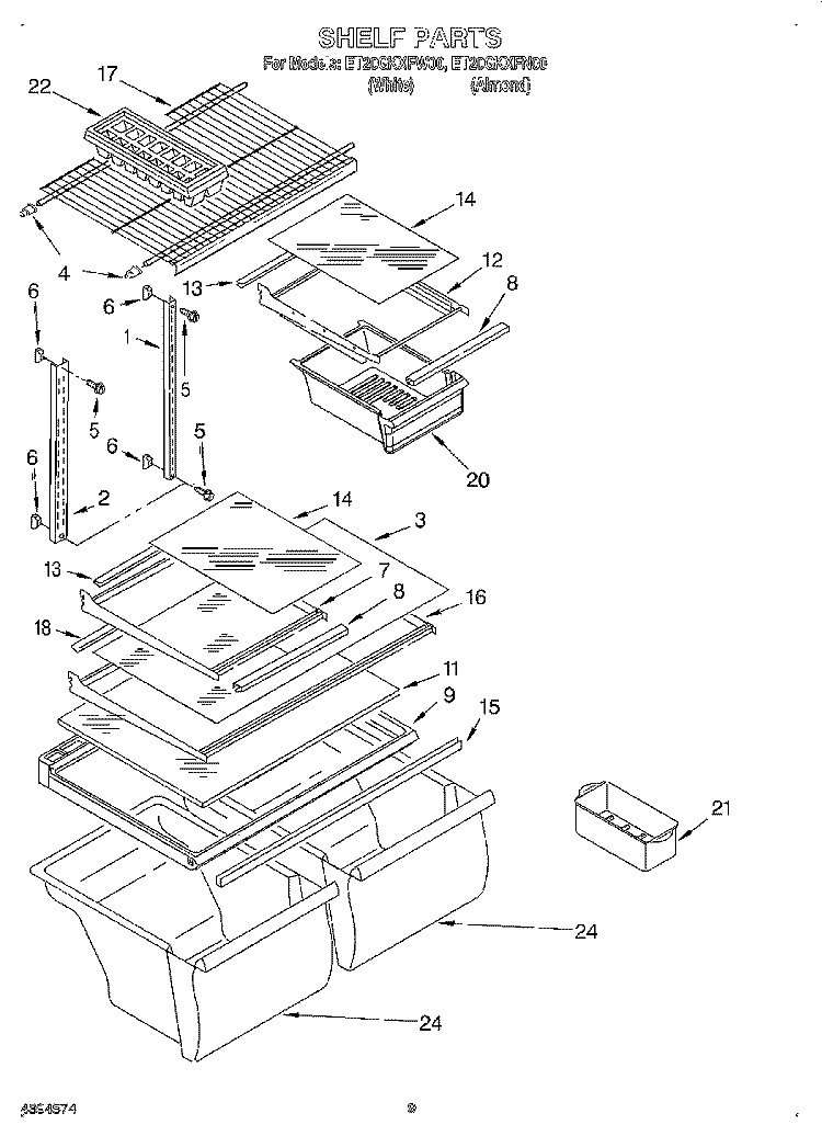 SHELF, LIT/OPTIONAL Diagram and Parts List for ET20GKXFN00  Whirlpool Refrigerator