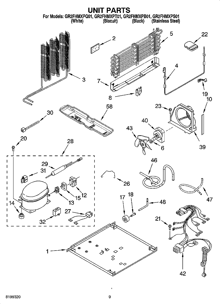 UNIT PARTS Diagram and Parts List for GR2FHMXPQ01  Whirlpool Refrigerator