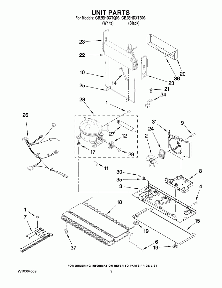 UNIT PARTS Diagram and Parts List for GB2SHDXTB03  Whirlpool Refrigerator
