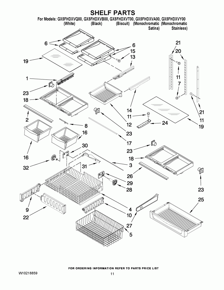 SHELF PARTS Diagram and Parts List for  Whirlpool Refrigerator