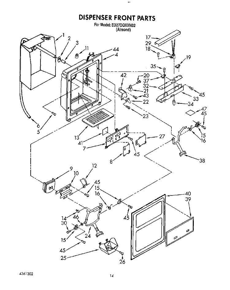 DISPENSER FRONT Diagram and Parts List for ED27DQXXN02  Whirlpool Refrigerator