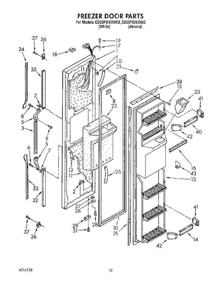 FREEZER DOOR Diagram and Parts List for ED25PWXXN00  Whirlpool Refrigerator
