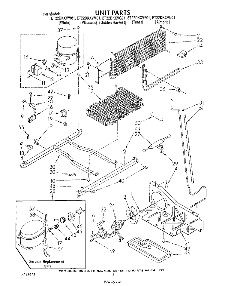 UNIT Diagram and Parts List for ET22DKXVM01  Whirlpool Refrigerator