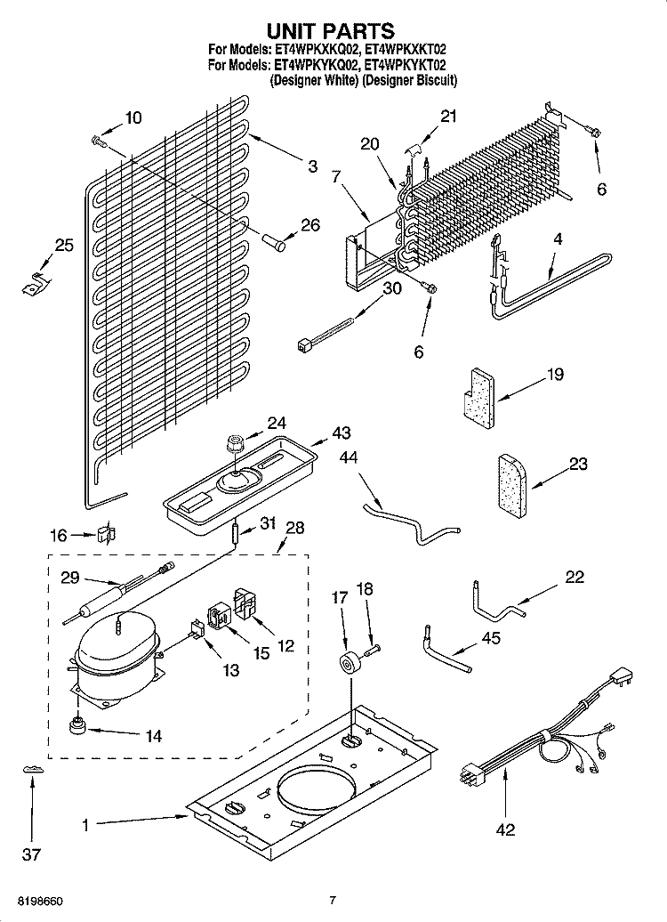 UNIT PARTS Diagram and Parts List for ET4WPKYKQ02  Whirlpool Refrigerator