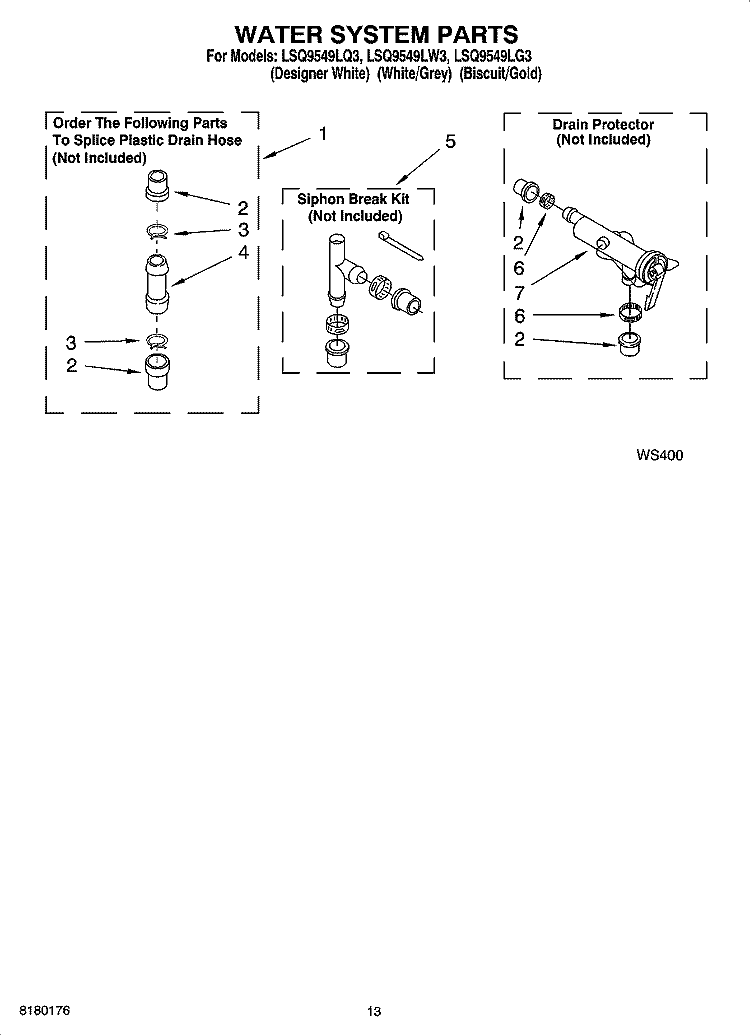 WATER SYSTEM PARTS Diagram and Parts List for  Whirlpool Washer