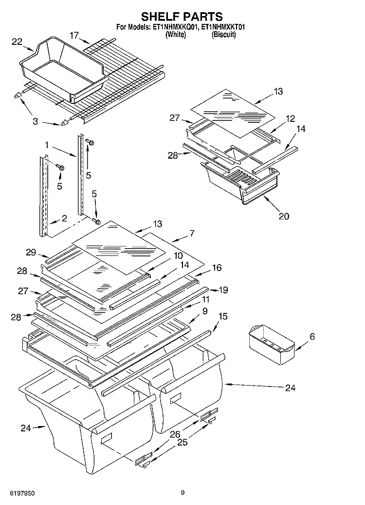 SHELF Diagram and Parts List for ET1NHMXKT01  Whirlpool Refrigerator