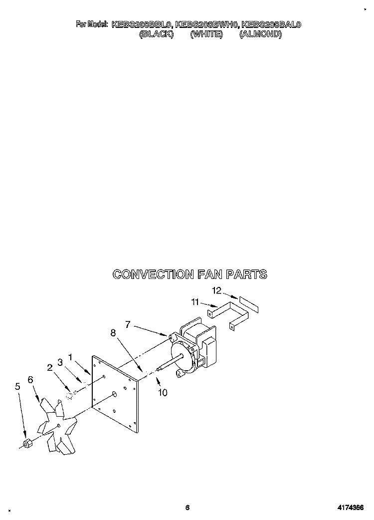 CONVECTION FAN Diagram and Parts List for KEBS208BWH0  KitchenAid Wall Oven