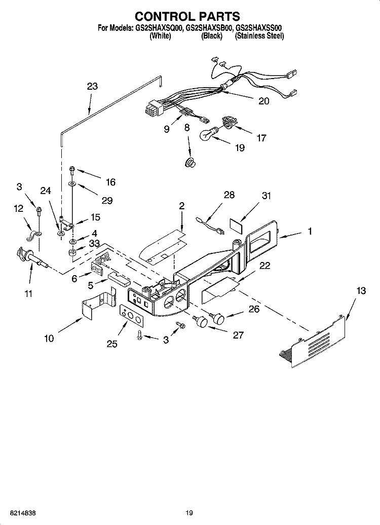 CONTROL PARTS Diagram and Parts List for GS2SHAXSS00  Whirlpool Refrigerator