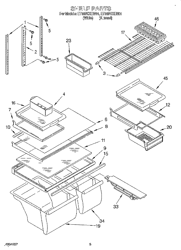 SHELF Diagram and Parts List for ET19PKXEW01  Whirlpool Refrigerator