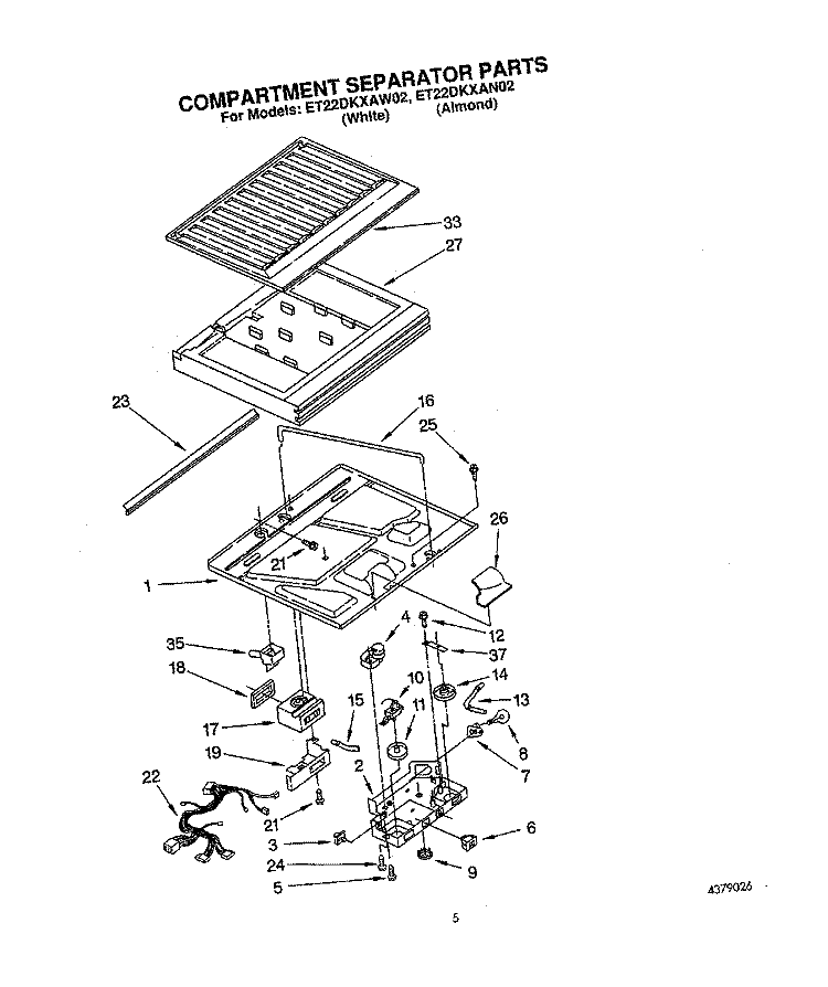 COMPARTMENT SEPARATOR Diagram and Parts List for ET22DKXAW02  Whirlpool Refrigerator