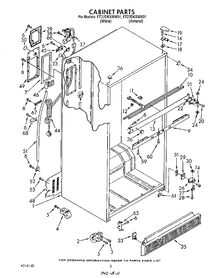 CABINET Diagram and Parts List for ET22DKXWW01  Whirlpool Refrigerator