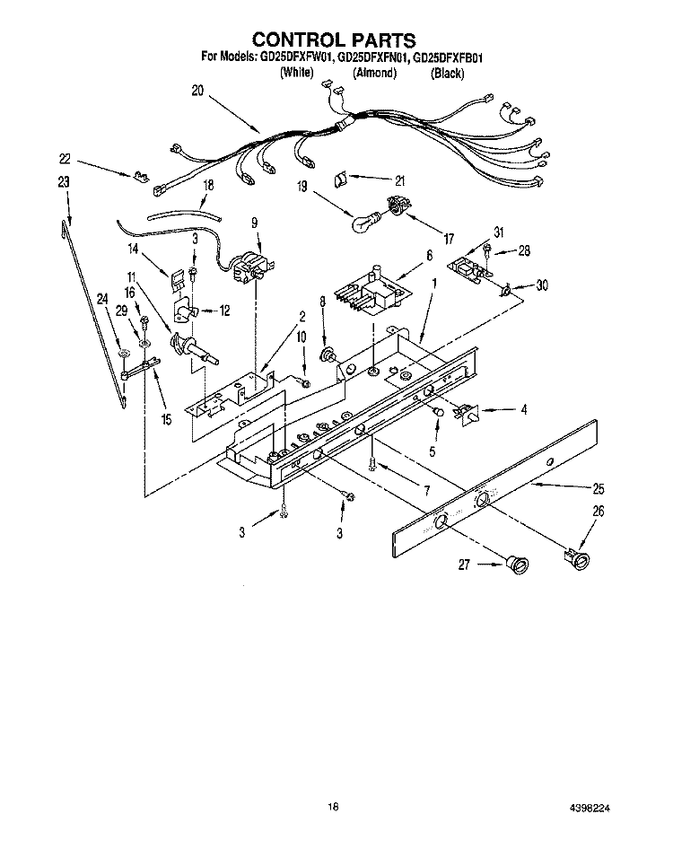 CONTROL Diagram and Parts List for GD25DFXFW01  Whirlpool Refrigerator