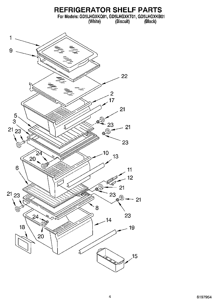 REFRIGERATOR SHELF Diagram and Parts List for GD5LHGXKT01  Whirlpool Refrigerator