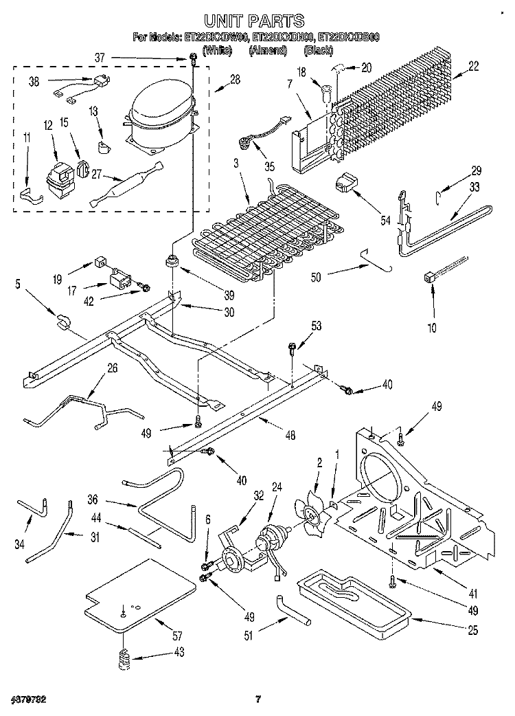 UNIT Diagram and Parts List for ET22DKXDW00  Whirlpool Refrigerator