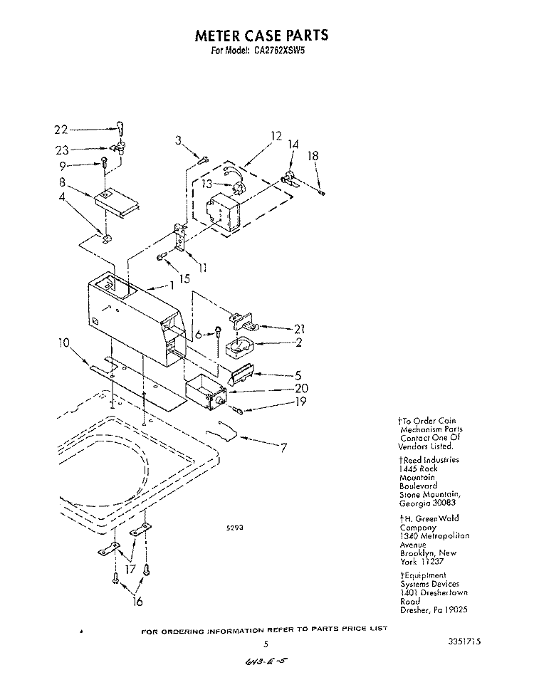 METER CASE Diagram and Parts List for  Whirlpool Washer