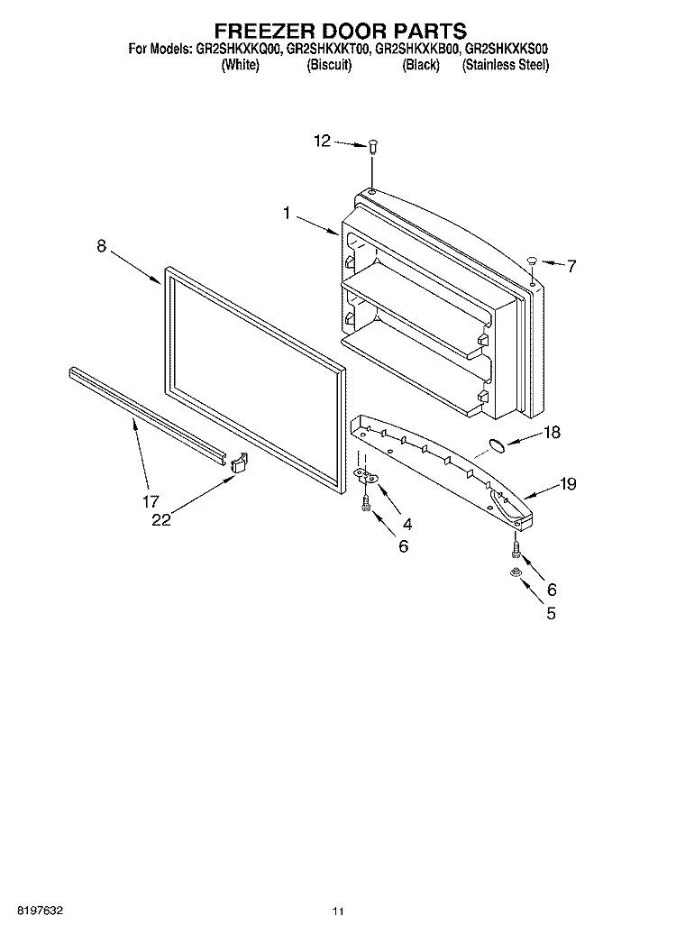 FREEZER DOOR, OPTIONAL Diagram and Parts List for GR2SHKXKS00  Whirlpool Refrigerator