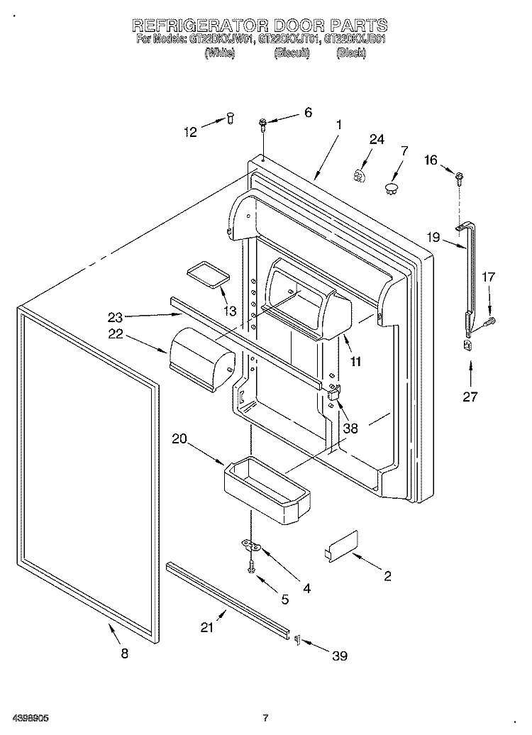 REFRIGERATOR DOOR Diagram and Parts List for GT22DKXJW01  Whirlpool Refrigerator