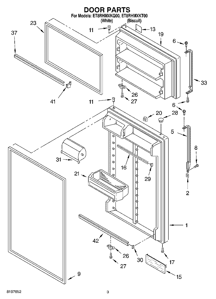 DOOR Diagram and Parts List for ET8RHMXKQ00  Whirlpool Refrigerator