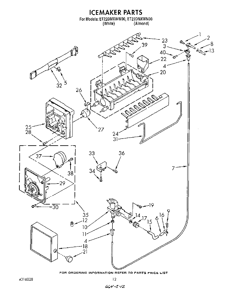 ICEMAKER Diagram and Parts List for ET22DMXWW00  Whirlpool Refrigerator