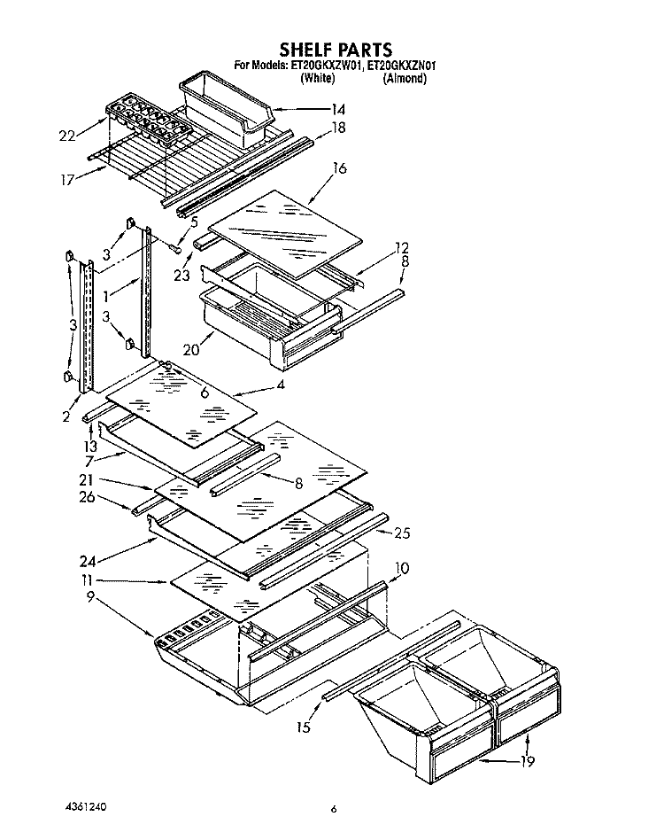 SHELF Diagram and Parts List for ET20GKXZW01  Whirlpool Refrigerator