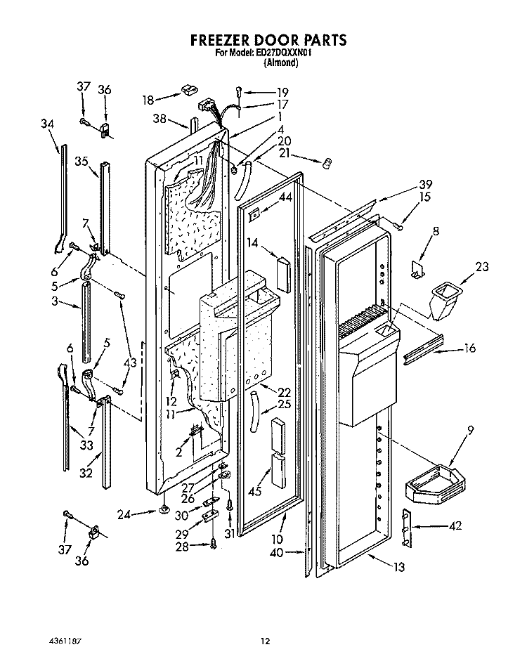 FREEZER DOOR Diagram and Parts List for ED27DQXXN01  Whirlpool Refrigerator