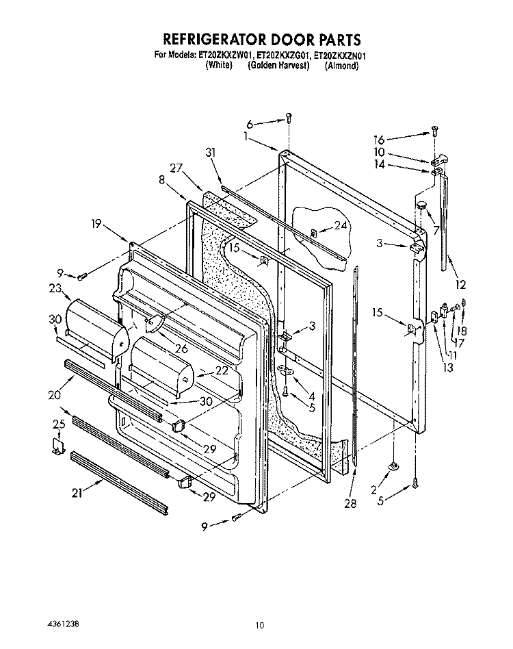 REFRIGERATOR DOOR, LIT/OPTIONAL Diagram and Parts List for ET20ZKXZN01  Whirlpool Refrigerator