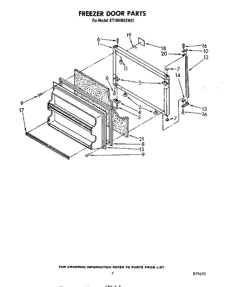 FREEZER DOOR Diagram and Parts List for ET18HMXSW01  Whirlpool Refrigerator