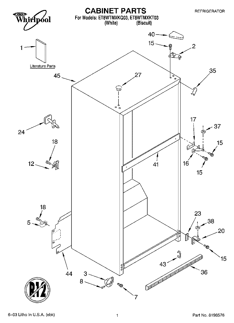 CABINET PARTS Diagram and Parts List for ET8WTMXKT03  Whirlpool Refrigerator