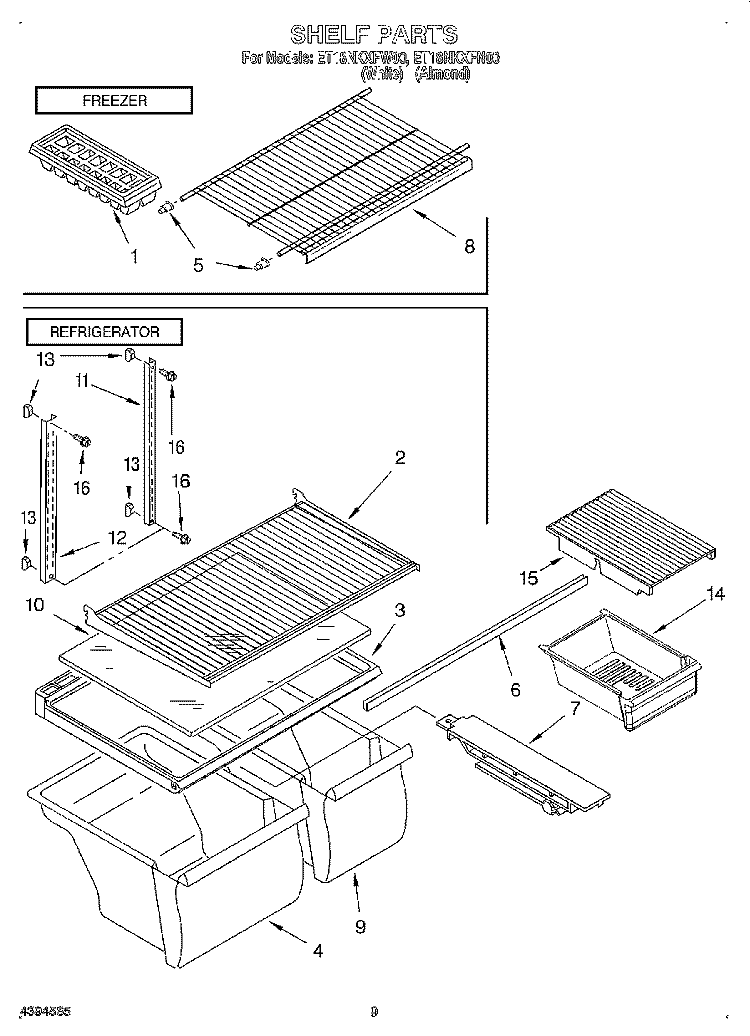 SHELF, LIT/OPTIONAL Diagram and Parts List for ET18NKXFW00  Whirlpool Refrigerator