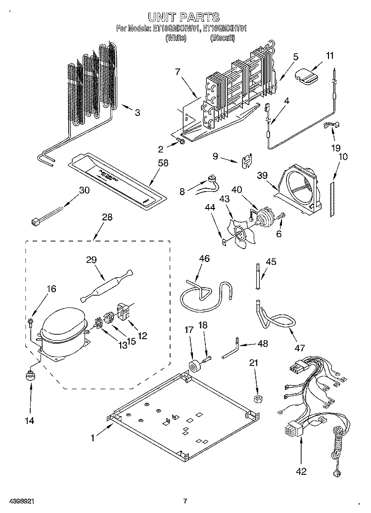 UNIT Diagram and Parts List for ET18GMXHT01  Whirlpool Refrigerator